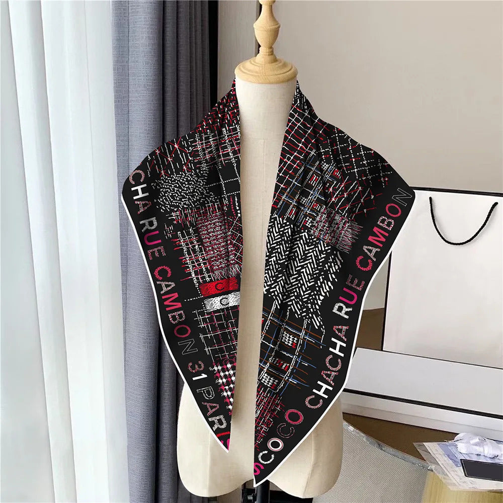 Fashion Graffiti Neckerchief Luxury Square Scarf for Women Silk Shawl Satin Hijab Wraps Hair Bands Headband Bandana Ribbon