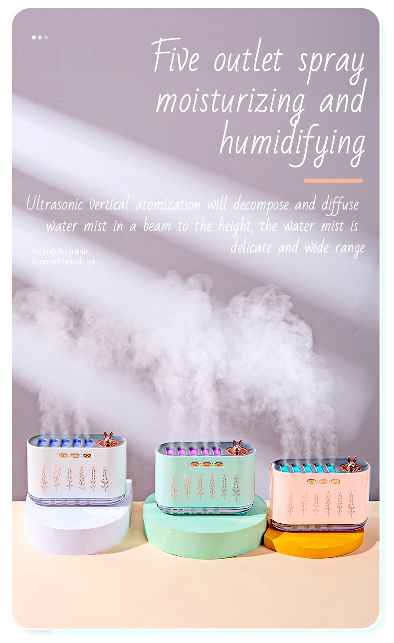 Air Humidifier for Home, Silent Bedroom Five-Hole Spray Aromatherapy, Creative Dynamic Colorful Sound-Controlled