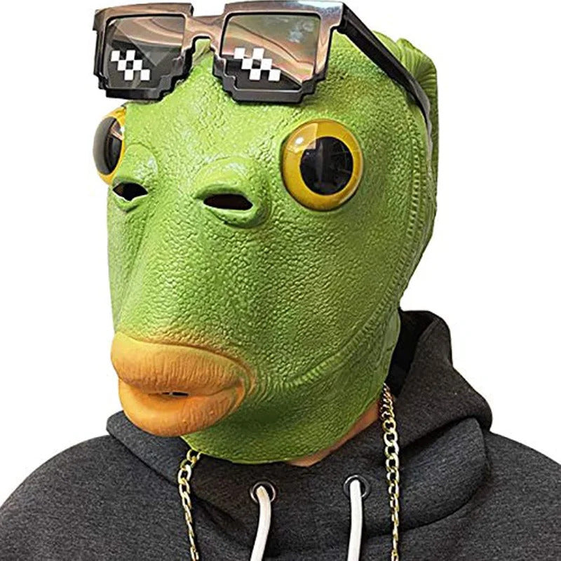 Hip Hop Animal Green Head Fish Mask Head Cover Halloween Green Fish Man Green Fish Head Monster Mask Performance Head Jewelry