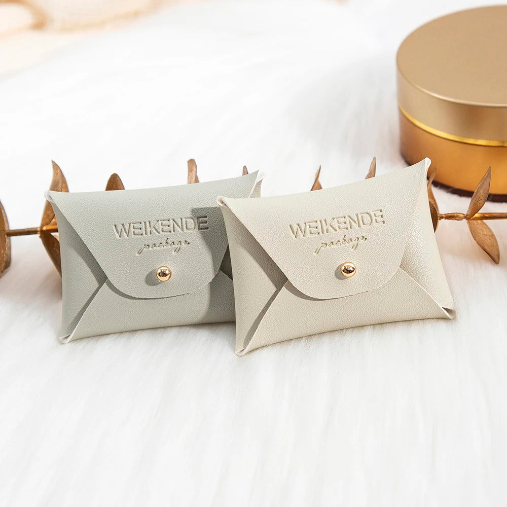 Custom Logo Embossed PU Leather 50/100pcs 5x7cm Gold Jewelry Bag Rings Earrings Necklaces Button Organizer Storage Gift Pouch