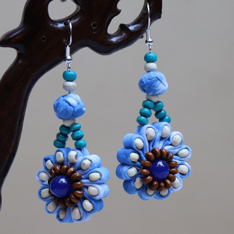 Ethnic style blue tie-dye earrings hand-woven tie-dye earrings travel companion gift
