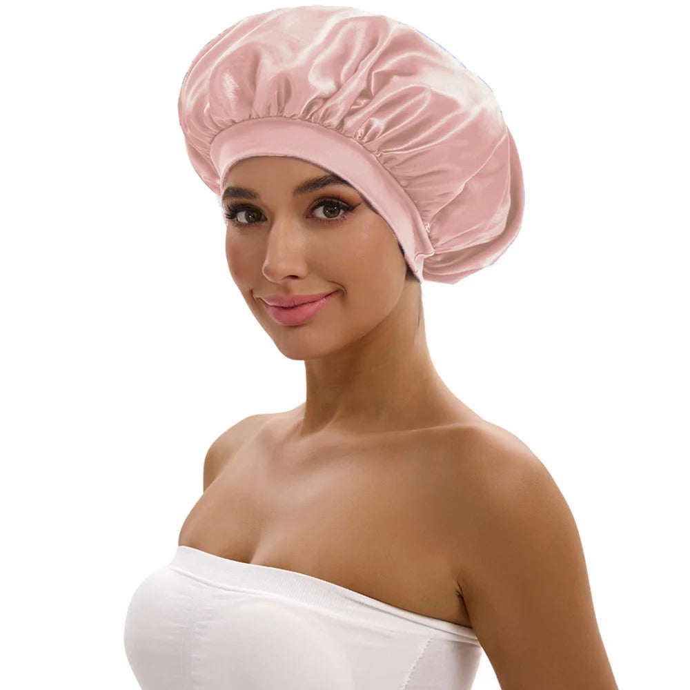 Satin Bonnet with a Wide Brim Perfect for Everyday Use During Showers.