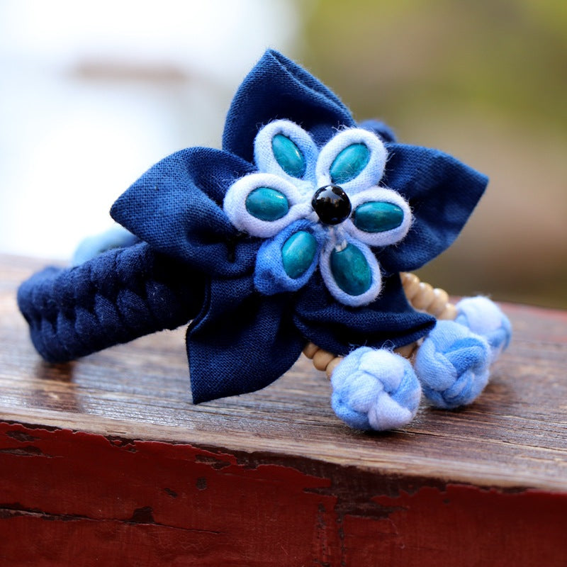 Blue Tie Dye Cloth Bracelet Dali Lijiang Hot Sale Hand-stitched Flower Fabric Bracelet Bracelet
