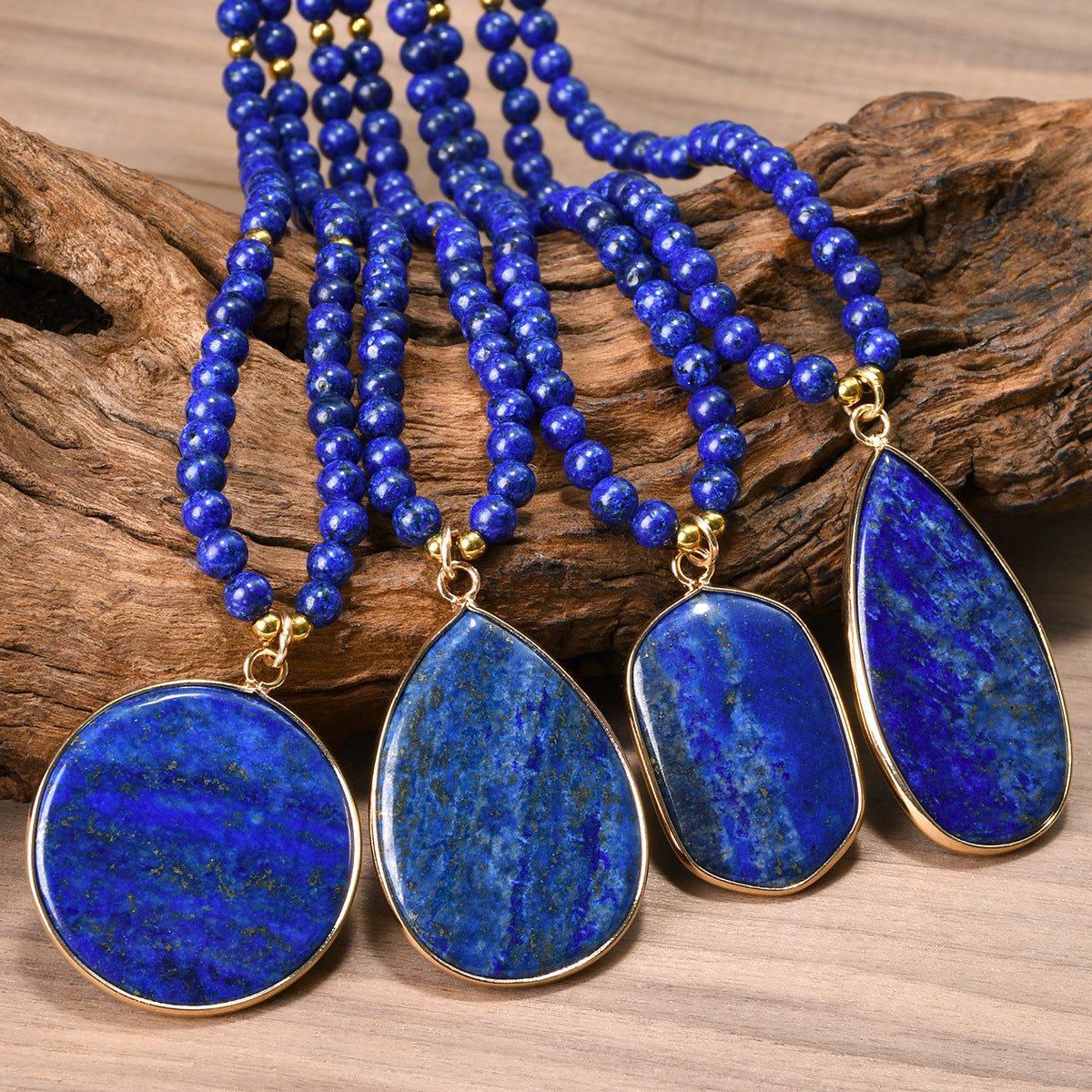 Lapis Lazuli Beaded Necklace for Women, Light Luxury High-End Water Drop Pendant Necklace Jewelry