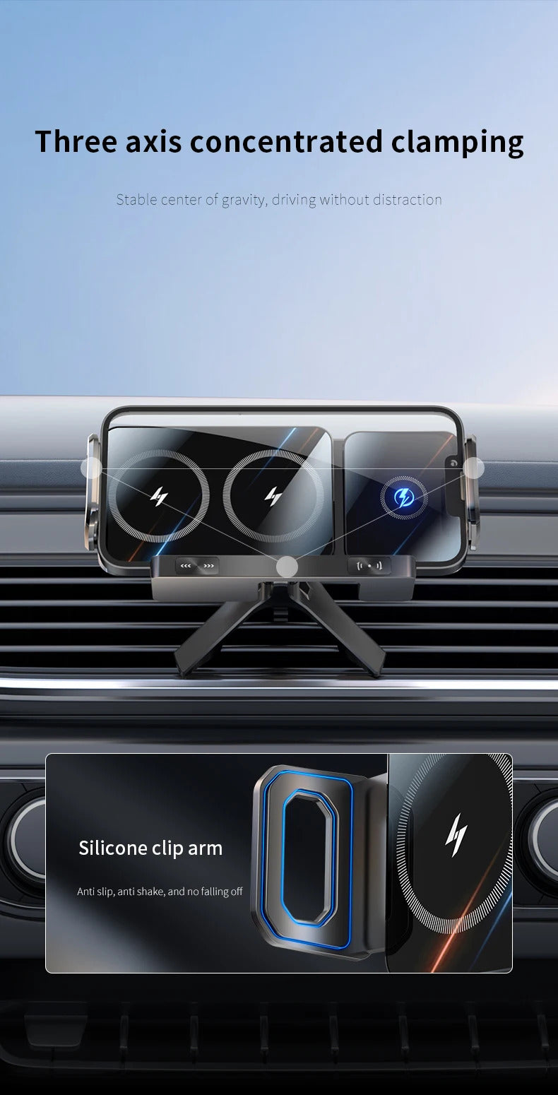 New 15W Wireless Fast Car Charger Mount Gravity Car Phone Holder For Samsung Automatic Rotating Universal Phone Charging Stand