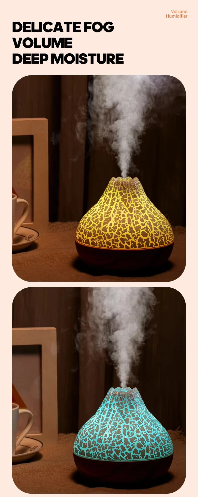 Air Humidifier Volcano Aroma Diffuser USB Water Mist Diffuser Purifier Air Freshener Nebulizer with Colorful Night Light