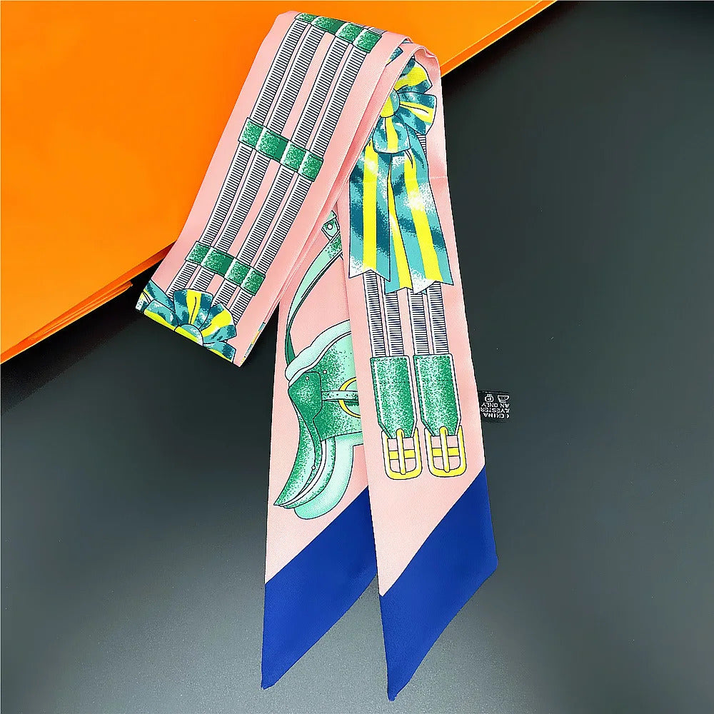 Fashion Women Hair Scarf 2024 New Brand Design Luxury Silk Scarf Fashion Print Headband Skinny Bag Scarves Neckerchief