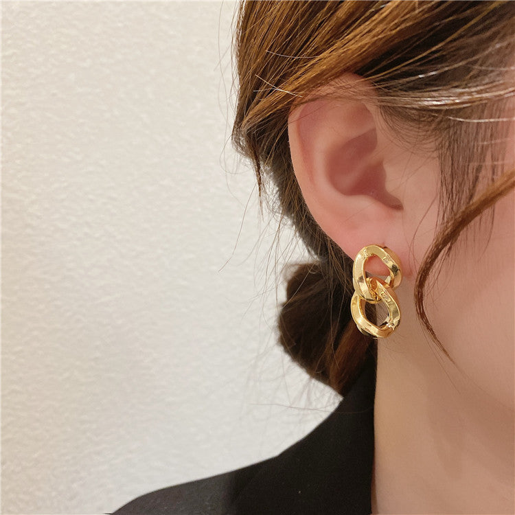 Metal Big Circle Earrings Women's Hong Kong Fashion Women's Ear Jewelry S925 Silver Needle