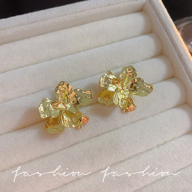 925 Silver Needle Hong Kong Style Retro Metal Earrings Women's High-Grade Geometric Simple Bracelet Ear Clip All-Match Exaggerated Commuter Earrings