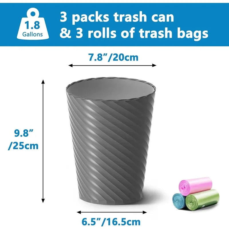 Bathroom Trash Can 3 Pack Small Round Garbage Bin with Trash Bags Sturdy Plastic Waste Basket Home Office Kitchen Bathroom