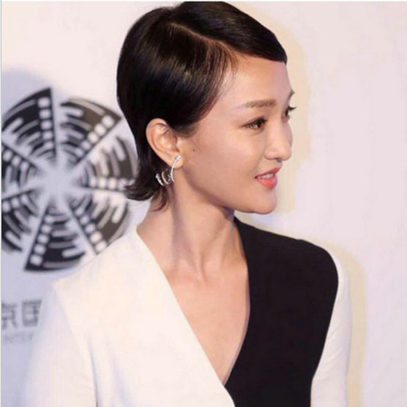 Star Earrings Sterling Silver Needle Personality Temperament Micro-inlaid Zircon Line Snake Earrings Earrings Single