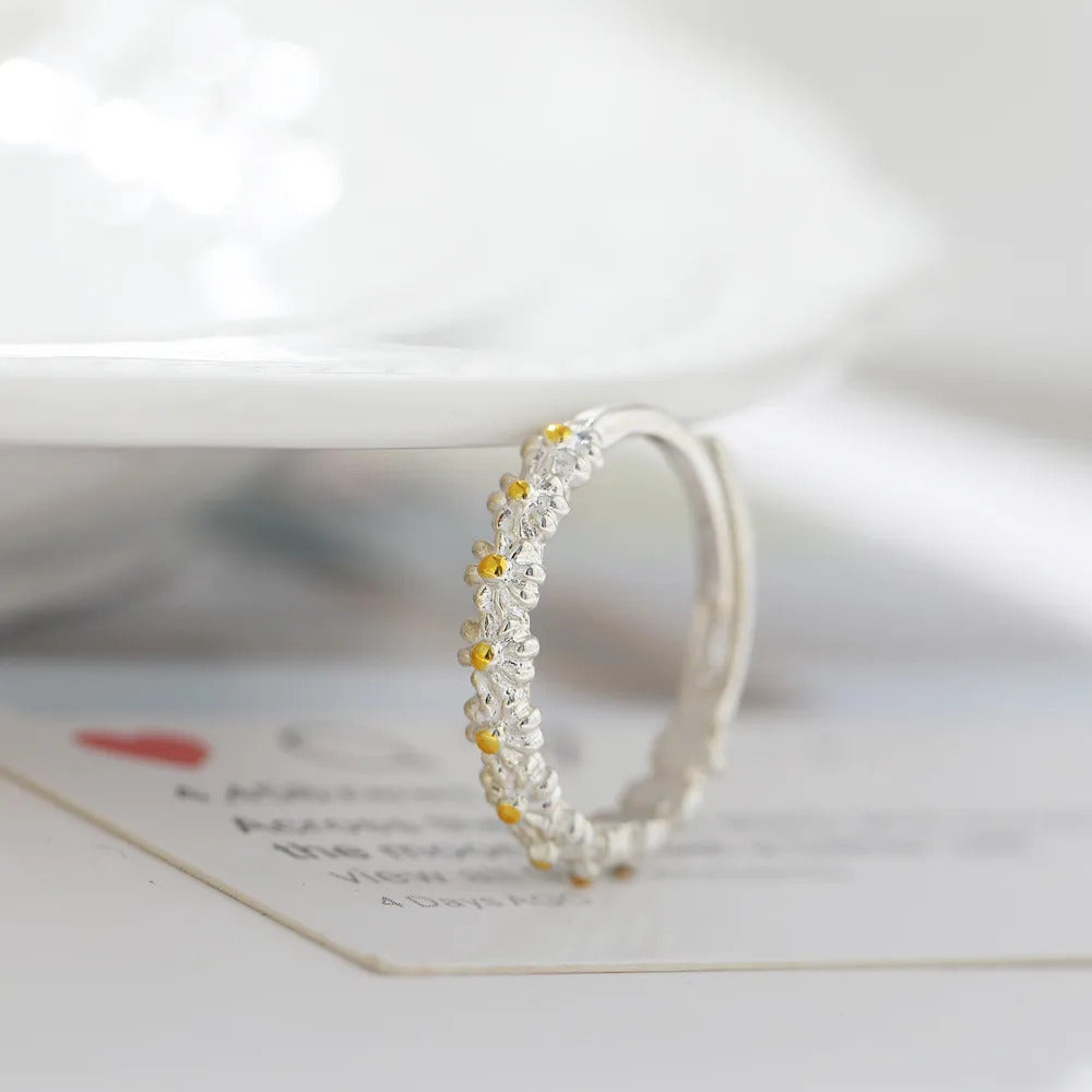 Sweet Daisy Flower Rings for Women Open Adjustable Ring Electroplating Cuff Wedding Engagement Rings Jewelry Gift
