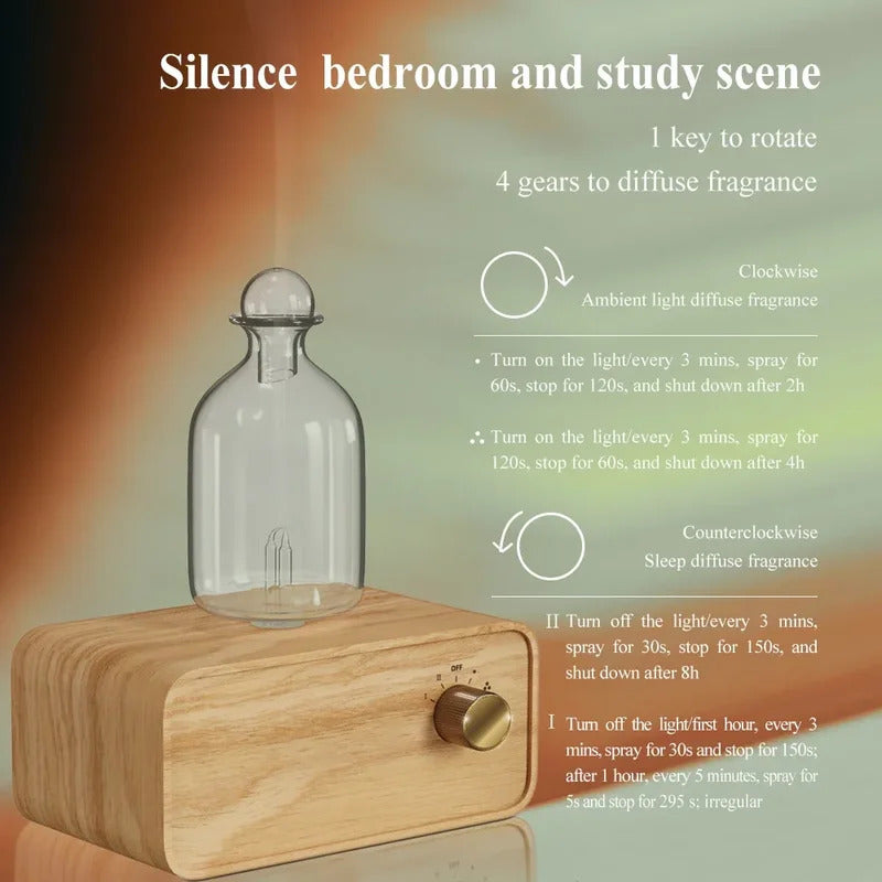 New Essential Oil Diffuser Waterless Operated Aromatherapy Diffuser for Home Office Wood and Glass Aroma Diffuser Scent Machine