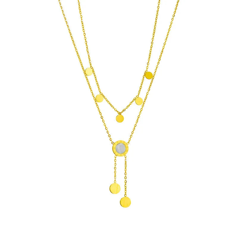 Stainless Steel Round Roman Numeral Dial Long Pendant Necklace For Women Fashion Girls Clavicle Chain Jewelry Gifts