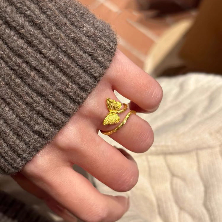 Sand Gold Opening Adjustable Frosted Ring Women's Fashion Sweet Light Luxury Niche Exquisite Ring Ancient Design