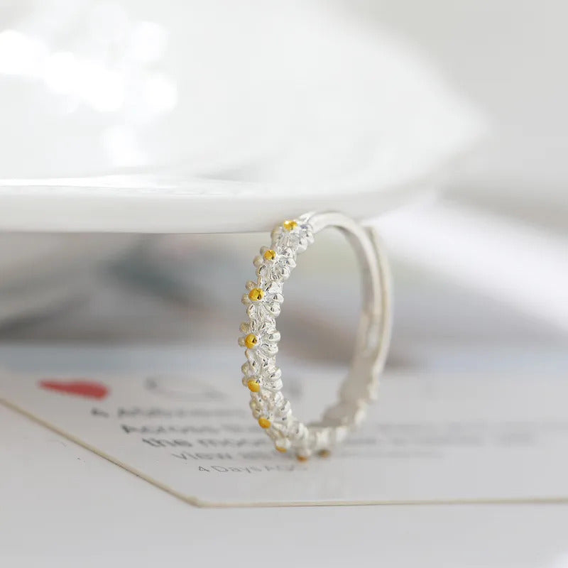 Sweet Daisy Flower Rings for Women Open Adjustable Ring Electroplating Cuff Wedding Engagement Rings Jewelry Gift