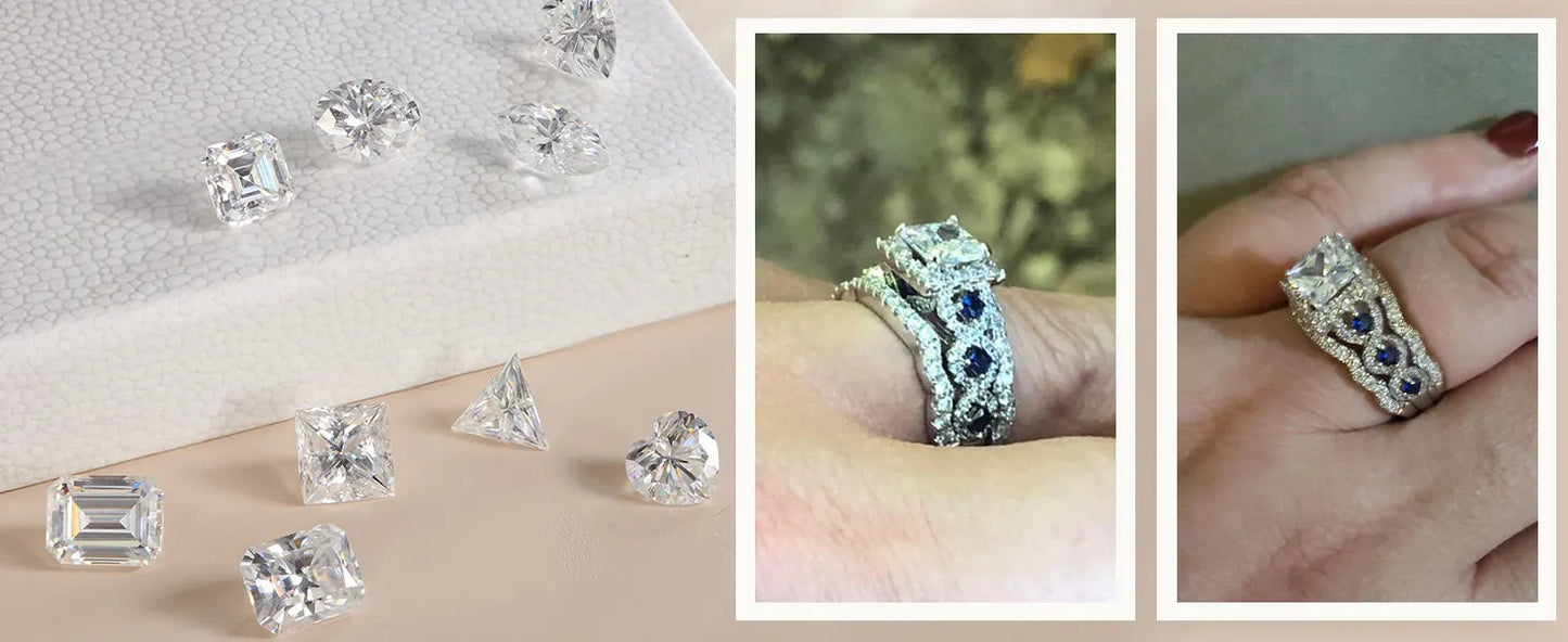 Newshe 3 Pcs Wedding Rings Set for Women 925 Silver 2.6Ct Princess Cut White Blue AAAAA CZ Luxury Bridal Engagement Jewelry