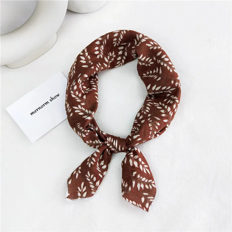Cotton Linen 55cm Square Scarf Women Kerchief Flower Print Geometric Neckerchief Scarves  Headwrap Bandanas Hairband Headbands