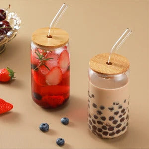 Leeseph Coffee Mug Glass Cup With Lid and Straw Transparent Coffee Tea Milk Juice Cold Drinking Cup Bar Kitchen Accessories