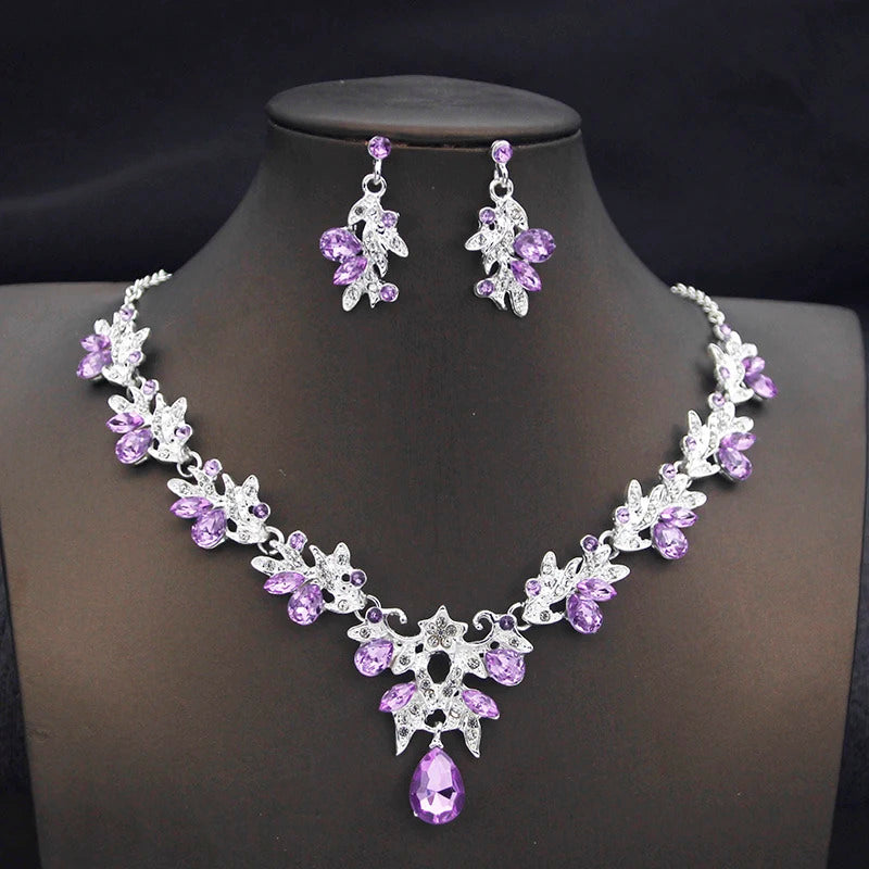 Elegant Butterfly Opal Green Bridal Jewelry Sets for Women Earring Necklace Set Wedding Dress Jewelry Sets 3 Pcs Gifts