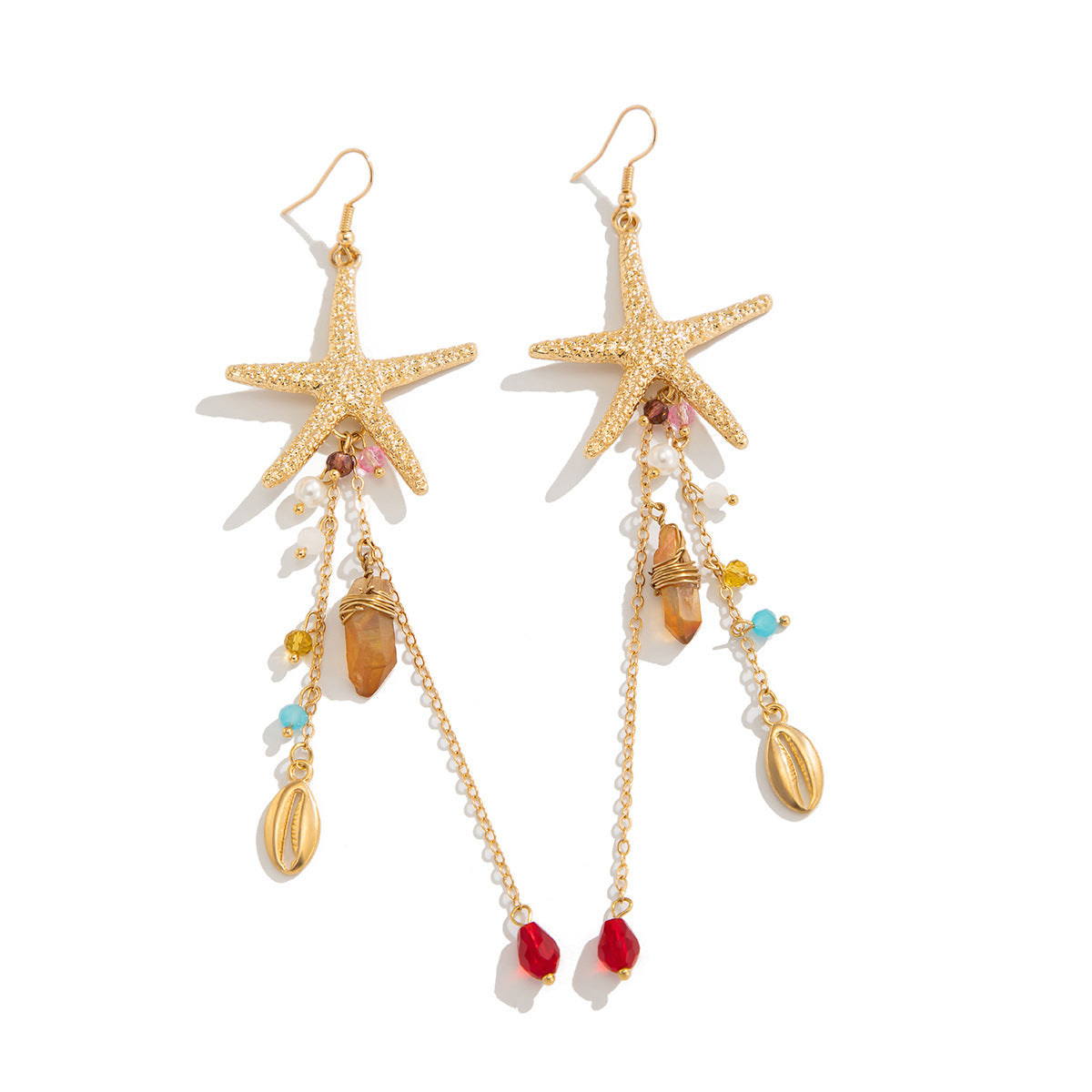 Vacation Beach Starfish Jellyfish Alloy Earrings Fashion High Sense Crystal Tassel Earrings