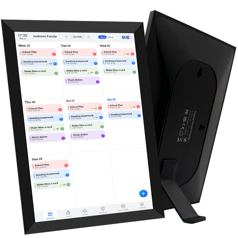 All-in-One Family Smart Calendar: Touch Screen Wall Display w/ Desk Stand - Sync Schedules, Chores, Photos & Videos via App| Never Miss an Event!"