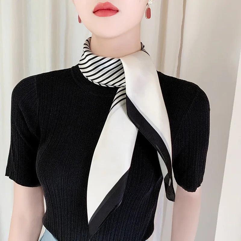 Luxury Popular Stripe Square Silk Scarf Women Headcloth Four Seasons Sunscree Fashion Letter Silk Scarves bandanna foulard