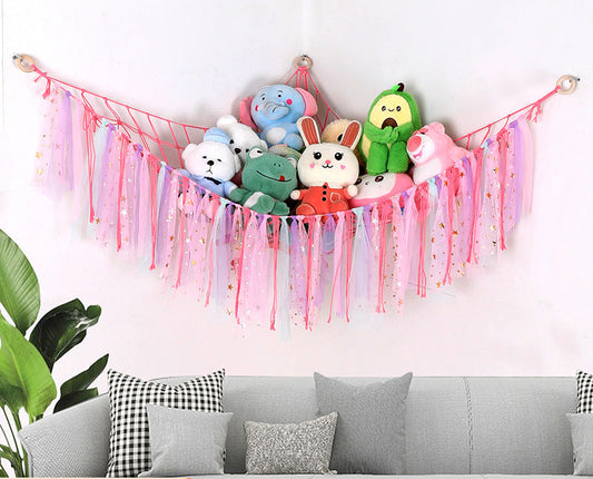 Cross-Border Ribbon Cotton String Doll Net Bag Hand-Woven Ribbon Triangle Net Bag Storage Net Bag Cotton String Wall Hanging Hammock