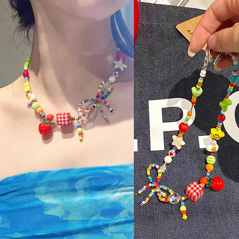 2025New Dopamine Color Apple XINGX Beaded Necklace Internet Celebrity Light Luxury Minority Summer Colorful Clavicle Chain