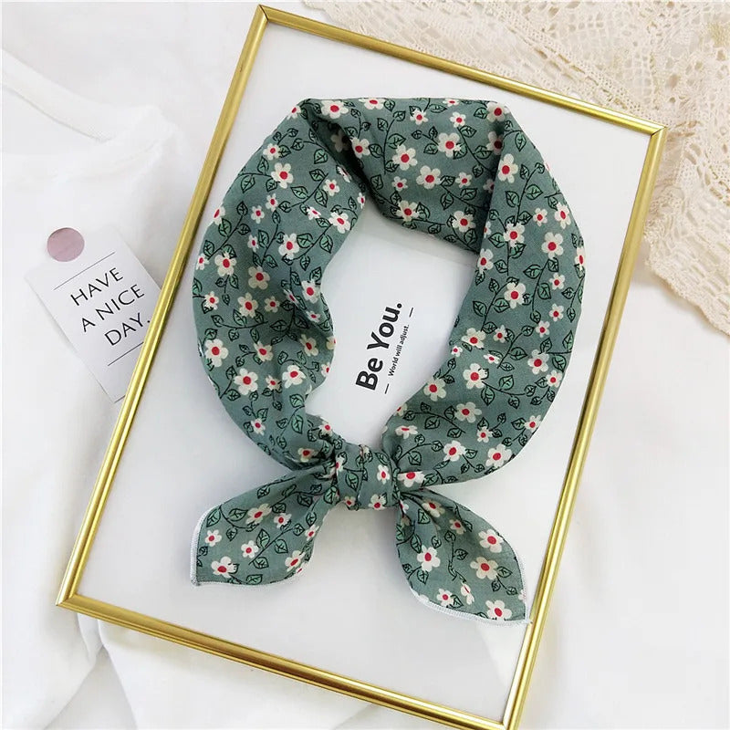 Cotton Linen 55cm Square Scarf Women Kerchief Flower Print Geometric Neckerchief Scarves  Headwrap Bandanas Hairband Headbands