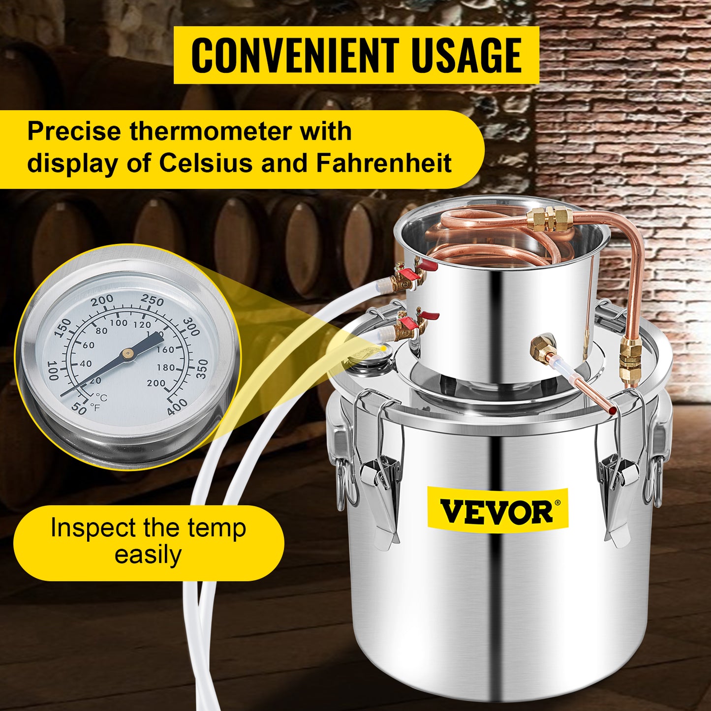 VEVOR 50L Moonshine Still Alcohol Distiller w/ Water Pump Stainless Copper DIY Home Brew Ethanol Wine Essential Oil Brewing Kit