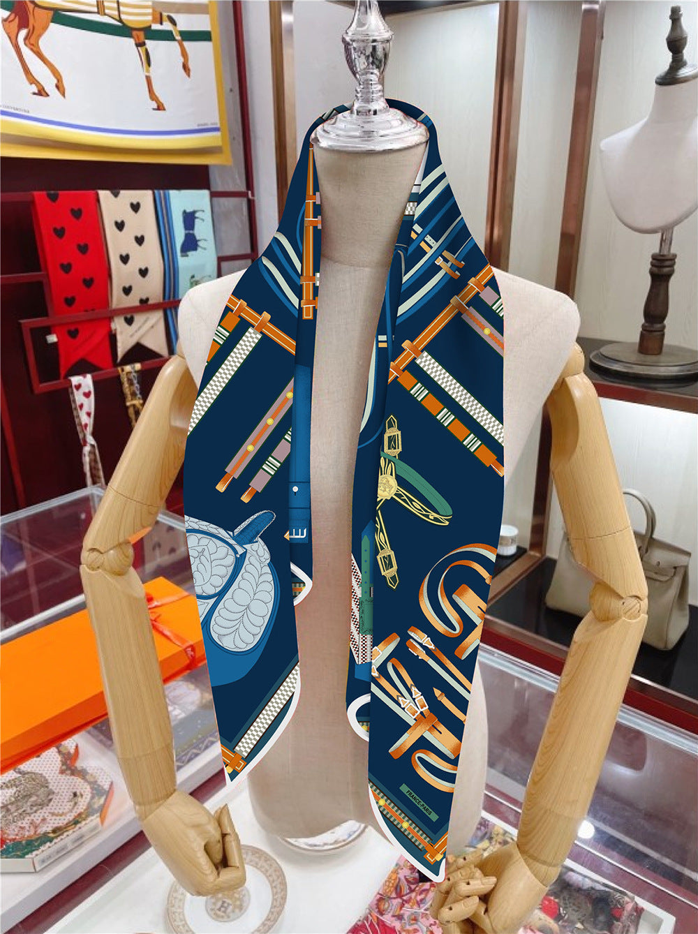 90cm Silk Scarf Women Belt Chain Design Square Scarf Head Echarpes Silk Foulards Femme Wraps Beach Shawls Bandana Lady Hijabs