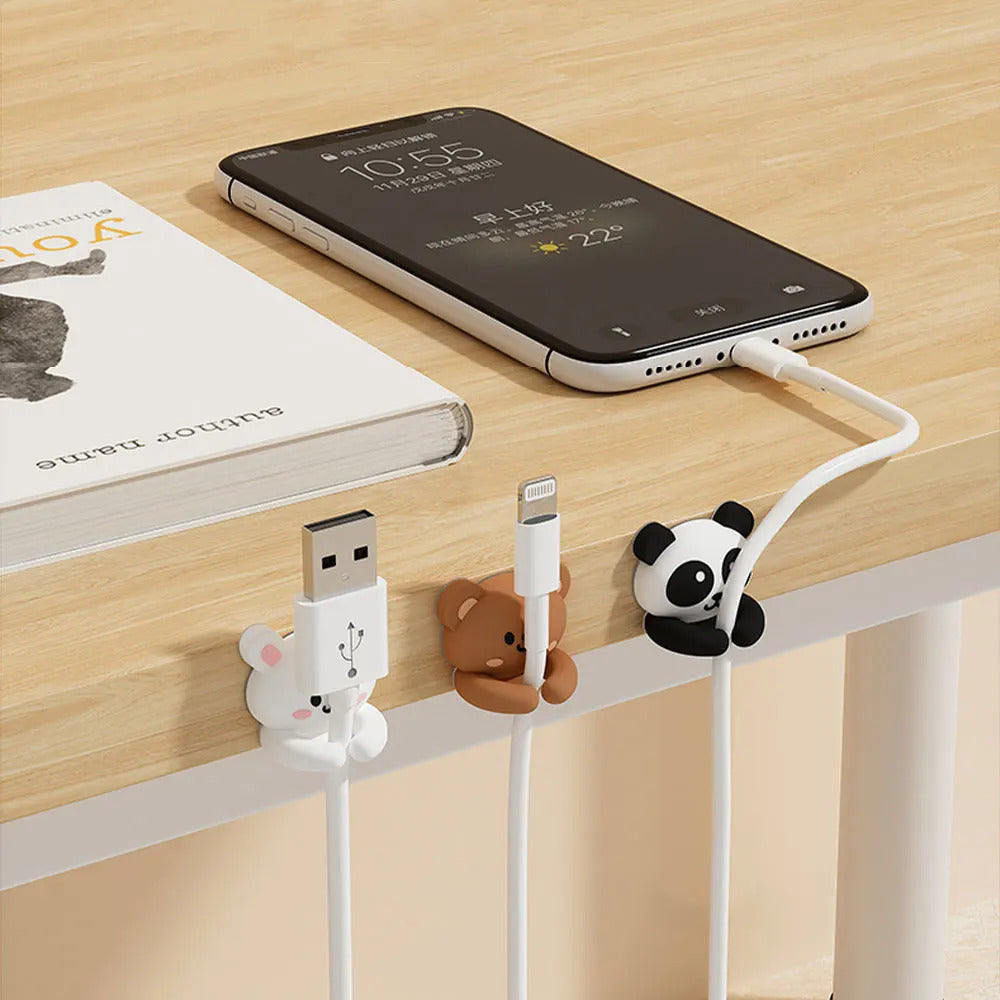 Desktop Cable Organizer Holder Cute Winder Clips Desk Self-Adhesive Mobile Phone Data Cable Management Wire Cord Tidy Holder