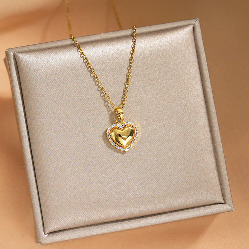 Elegant Inlaid Zircon Exquisite Titanium Steel Necklace for Women Fashionable Versatile Internet Celebrity Collarbone Chain Niche Light Luxury Jewelry