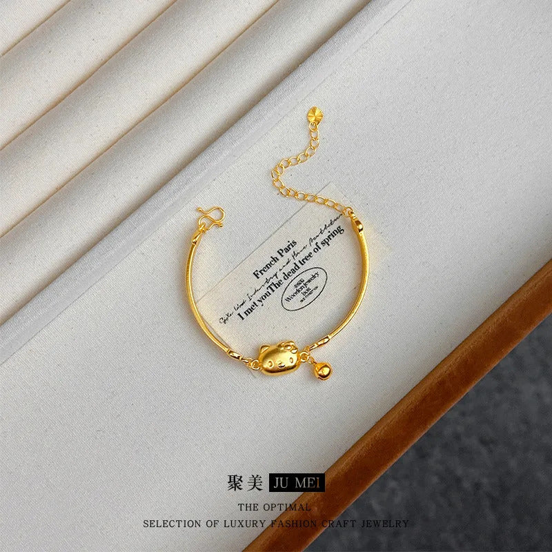 9999 24K real gold store same style gold women's bracelet sexy cat bell series party jewelry