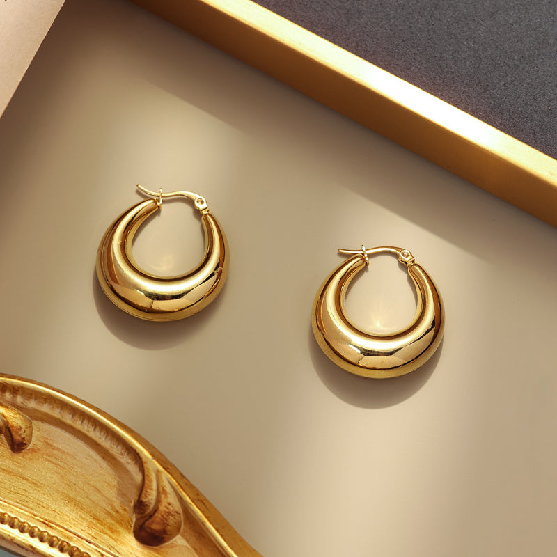 Hot Selling Stainless Steel Geometric Solid Smooth Earrings Fashion Simple High-end Gold Ear Buckle Ear Jewelry