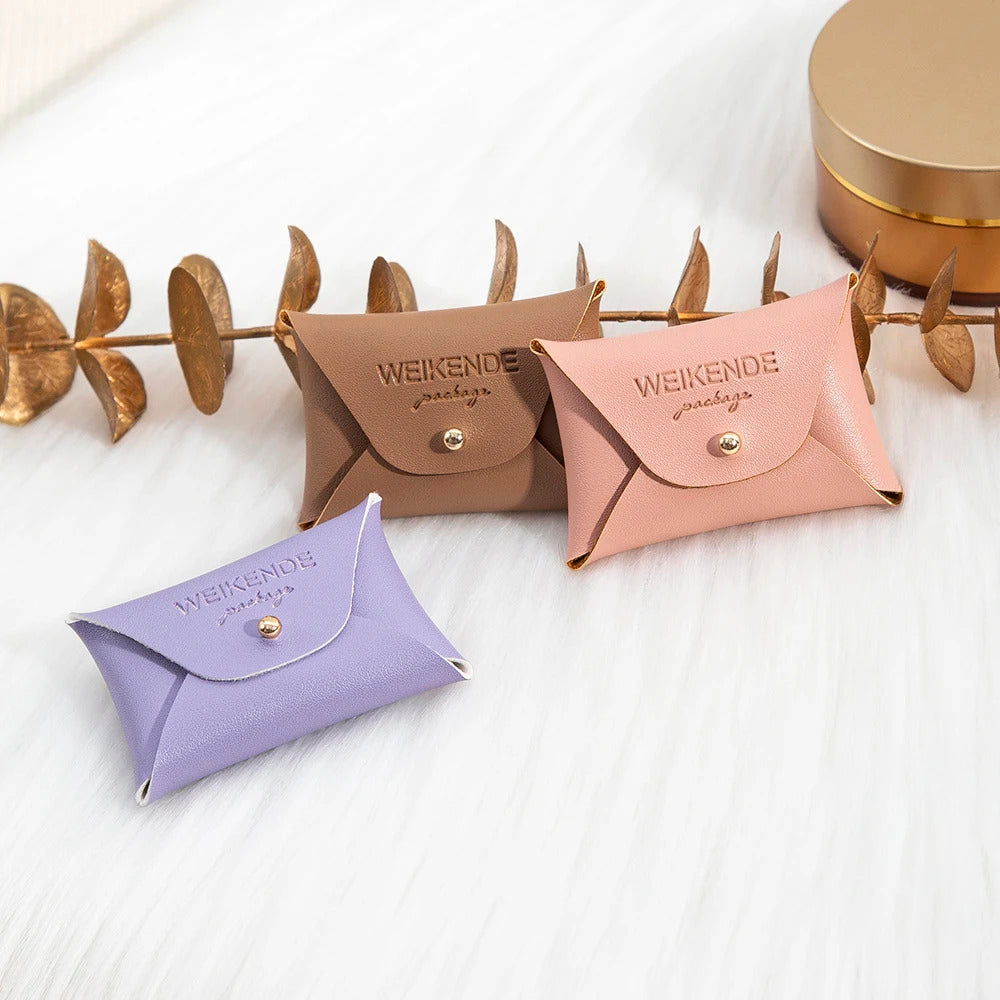 Custom Logo Embossed PU Leather 50/100pcs 5x7cm Gold Jewelry Bag Rings Earrings Necklaces Button Organizer Storage Gift Pouch