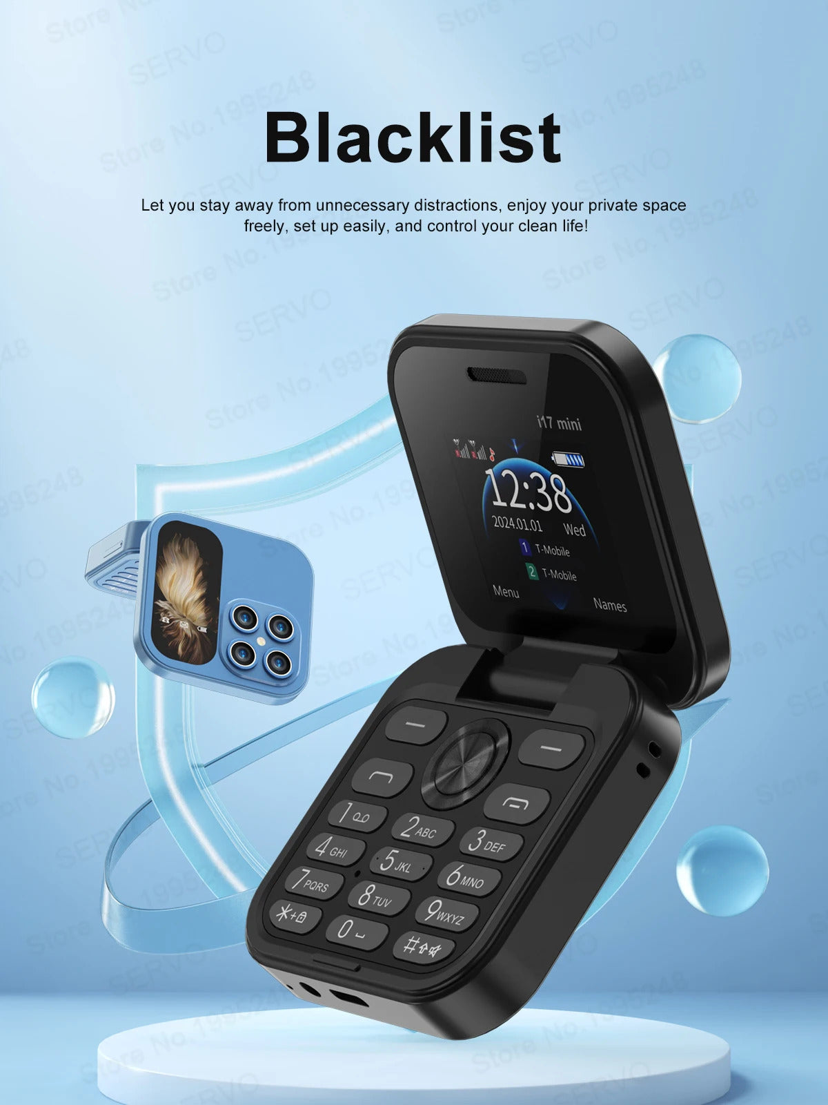 SERVO i17 Mini Dual SIM Card Fold Mobile Phone 2G Network Video Player Flashlight FM Radio Magic Voice Small Box Flip Cellphones