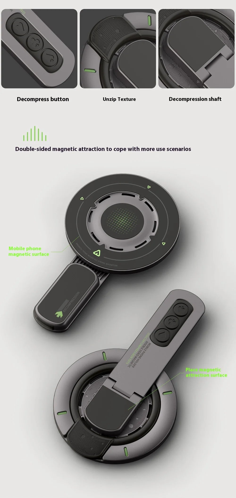 Double-sided Magnetic Luminous Mobile Phone Holder 360° Rotation Decompression Design Zinc Alloy Ultra-thin Portable