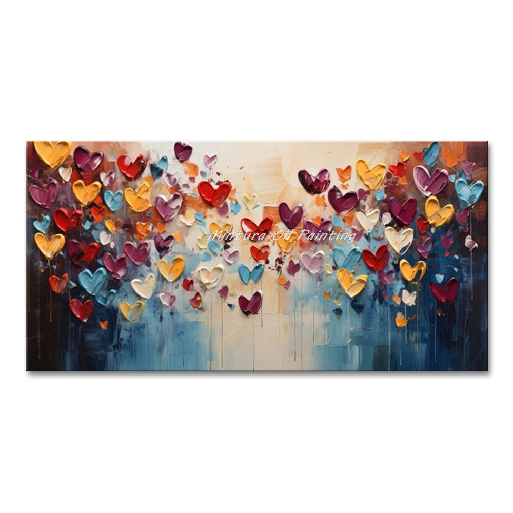 Mintura,100% Handmade Knife Graffiti Pink Red Heart Oil Painting on Canvas,Modern Abstract Wall Art Picture,Room Home Decoration