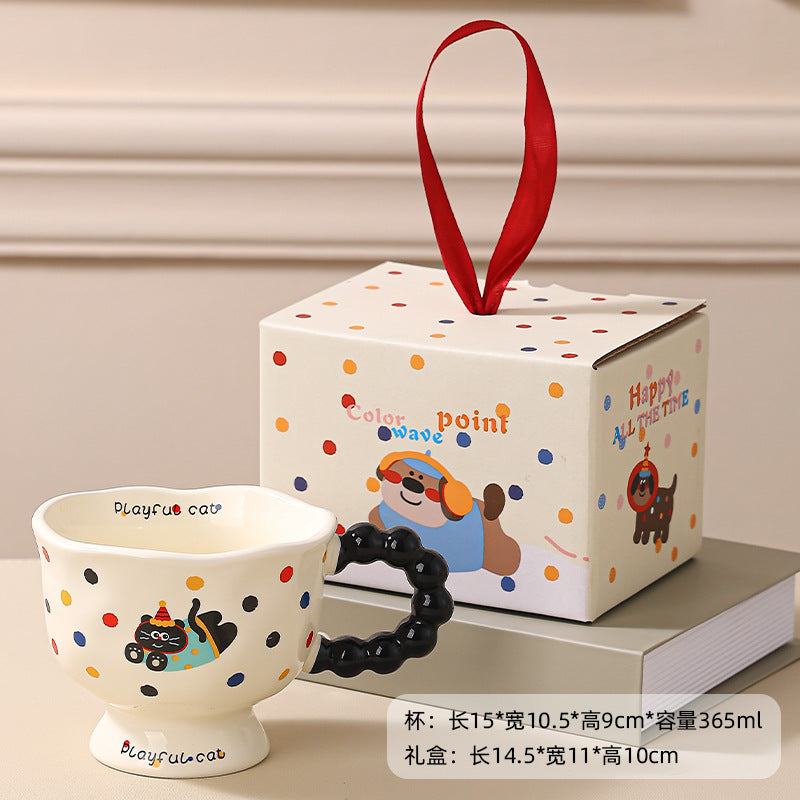 Cute Wave Point Ceramic Cup Mug Home Coffee Cup Couple Cartoon Creative Water Cup Ceramic Breakfast Cup