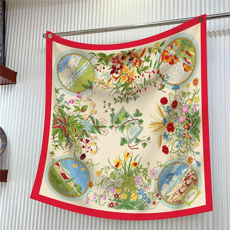 New Year Gift 90cm Large Square Scarf Scarf Women'S Scarves Spring And Autumn Style Fashion Shawl European American Twill Print