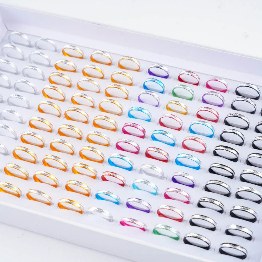 1000Pcs/Lot Wholesale Fashion Mixed Coloured Aluminum Rings for Female Women Jewelry Party Gifts Bulk Low Price