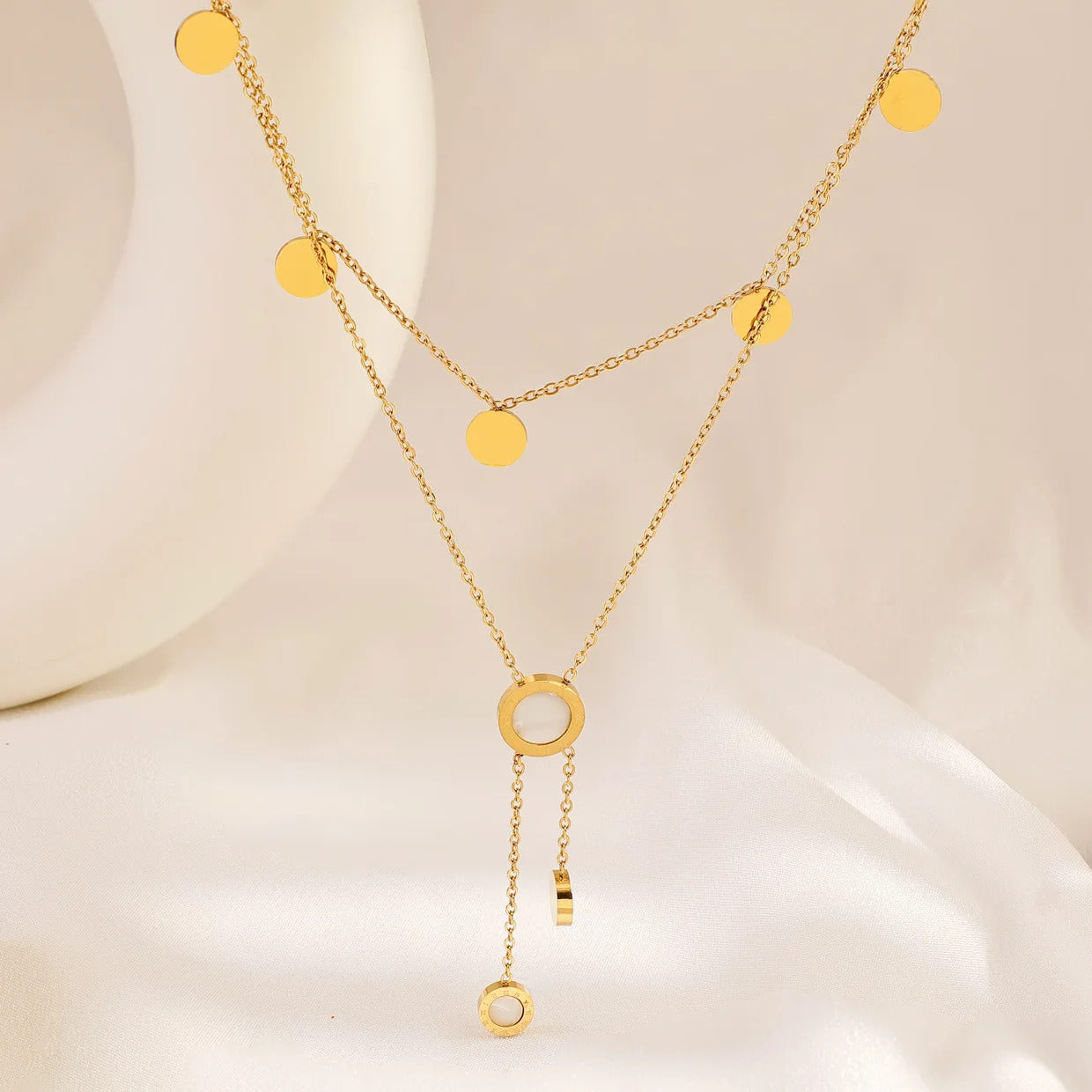 Stainless Steel Round Roman Numeral Dial Long Pendant Necklace For Women Fashion Girls Clavicle Chain Jewelry Gifts