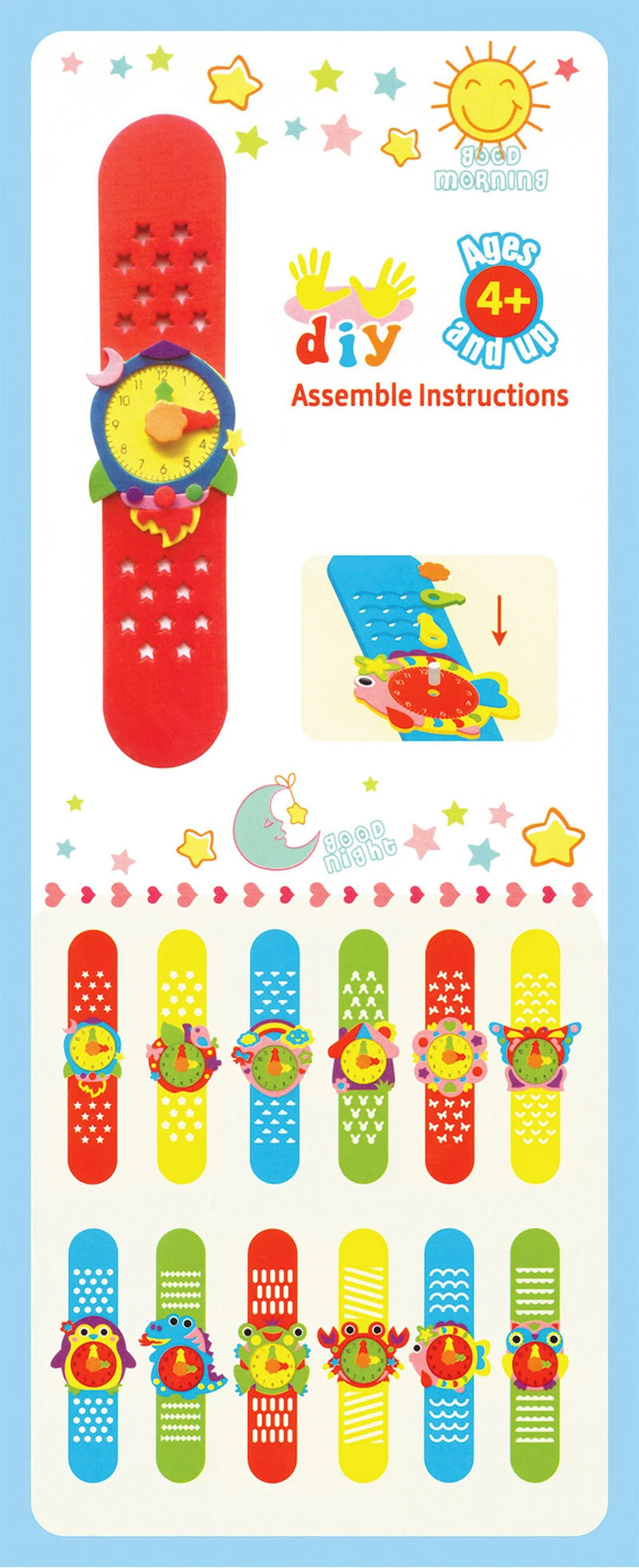 2/4/6PCS 3D EVA Foam Watch Kids DIY Art Craft Toys Cartoon Animal Clock Bracelet Handmade Material Kits For Children Boys Girls