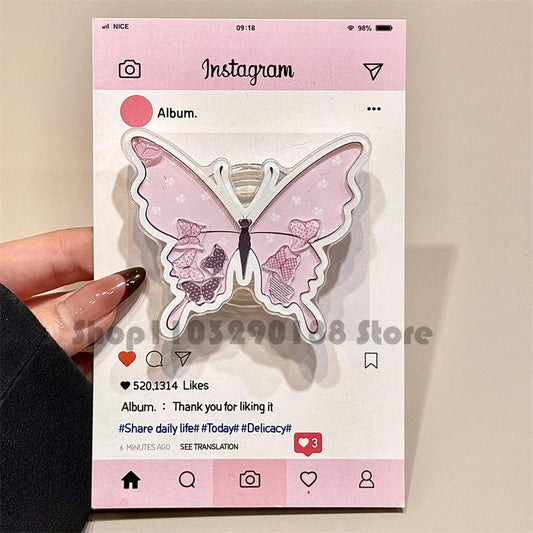 Korean Cute Cartoon Quicksand Butterfly Grip tok GripTok Bracket For iPhone 16 Universal Phone Holder Ring Support Phone Stand