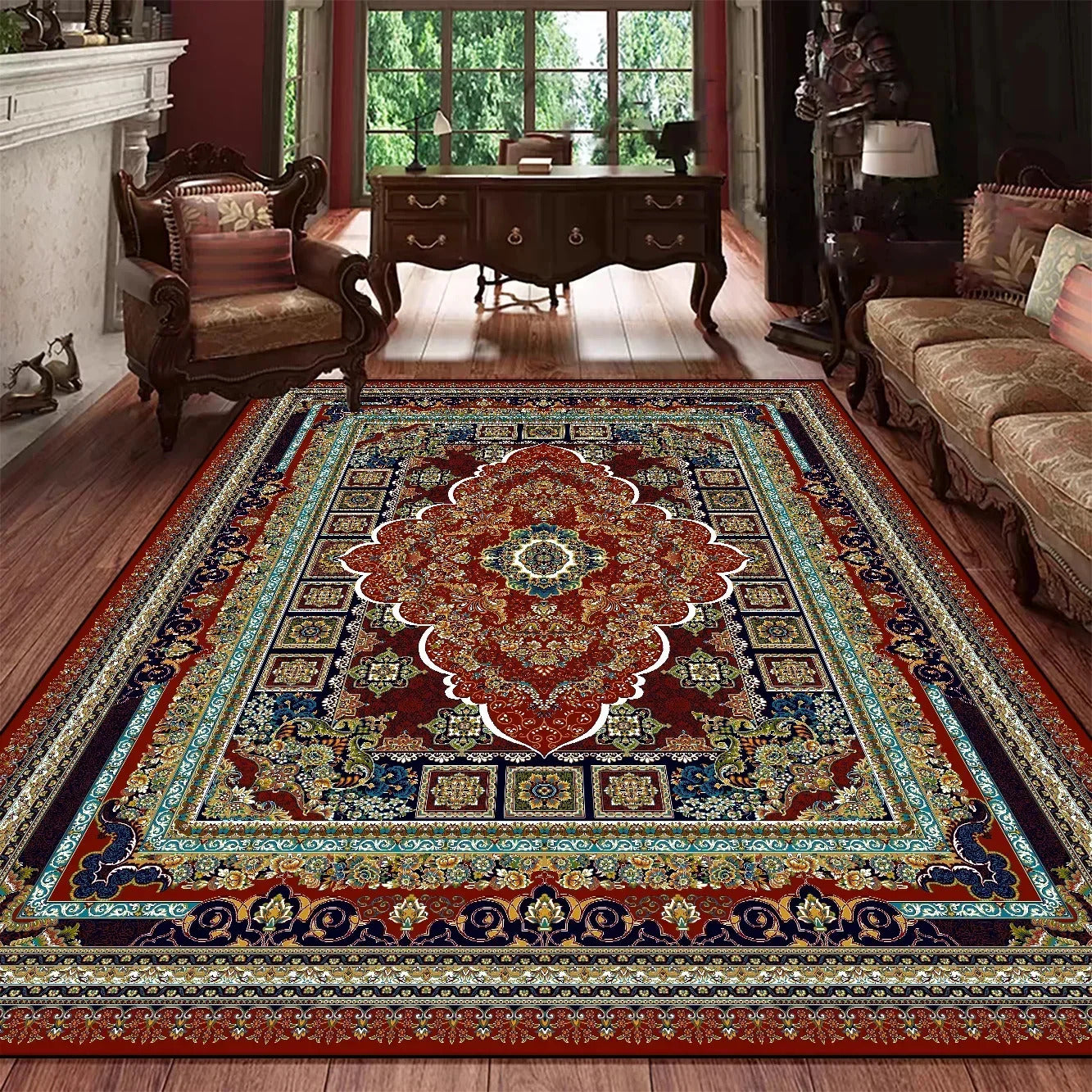 Vintage Bohemian High-end Luxury Carpet Retro Türkiye Persian Style Large Rug Classical Non Slip Washable Living Roon Floor Mat