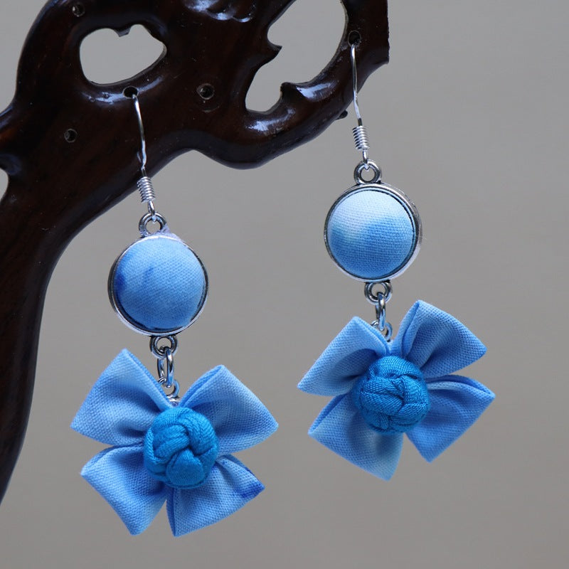 Ethnic style blue tie-dye earrings hand-woven tie-dye earrings travel companion gift