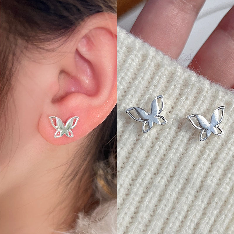 925 Silver Needle Love Butterfly Gravel Fashionable and Versatile Earrings Niche Unique Design Pearl Flower Earrings Earrings