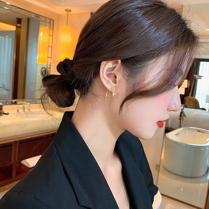 Metal Big Circle Earrings Women's Hong Kong Fashion Women's Ear Jewelry S925 Silver Needle